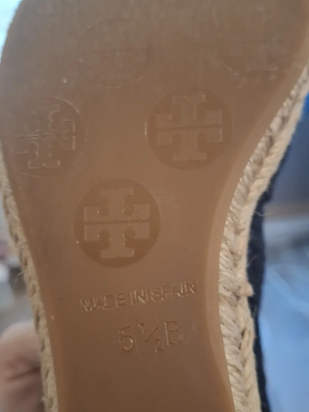 Tory Burch Black Lace Espadrille Wedge Flats with Gold Logo